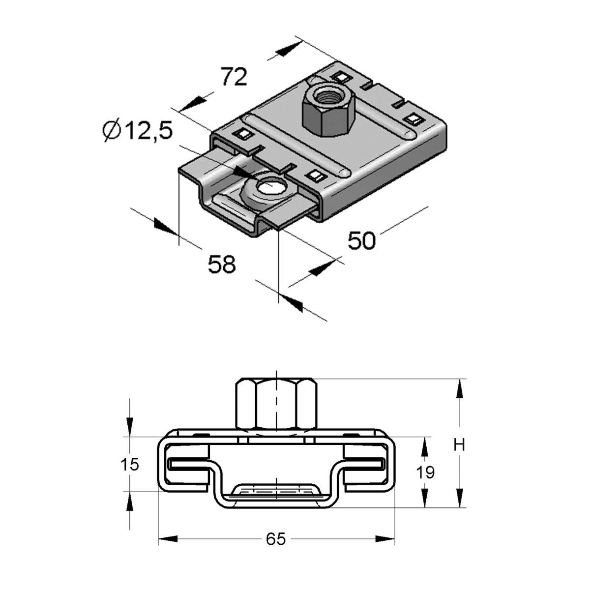Glidebeslag med en muffe - M8-1/2 tilslutning | Erik Larsen & Søn | Beslag til rørbøjler | Foto 2
