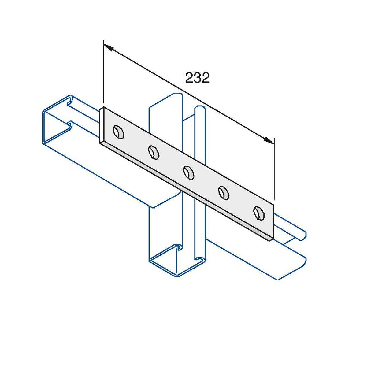 P1941 - Lige planbeslag, 5 huls | Unistrut | Beslag til skinnesystemer | Foto 1