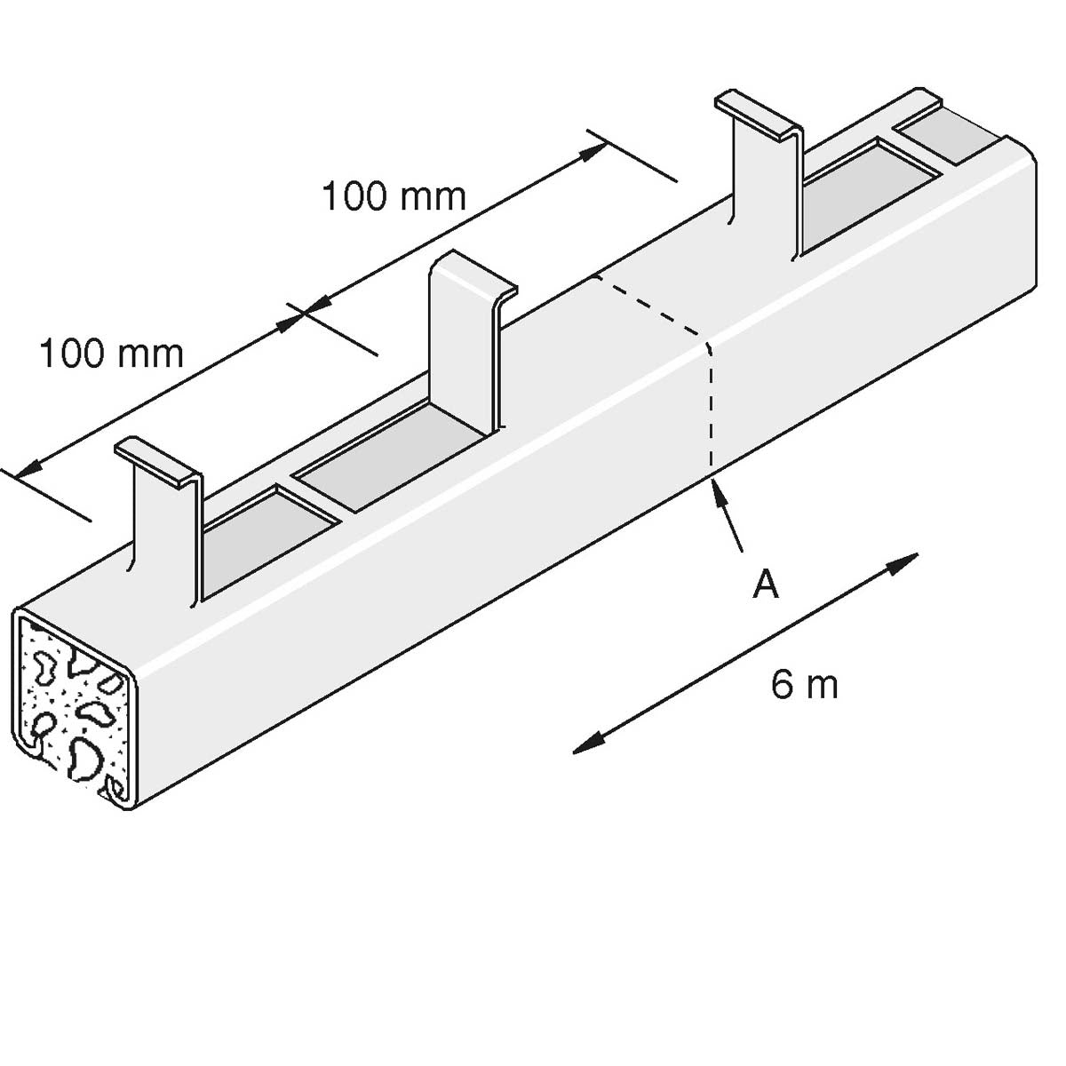 Kraftig 41x41 mm indstøbningsprofil til væg, gulv eller loft