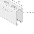 Kraftig 41x83 mm profilskinne med huller