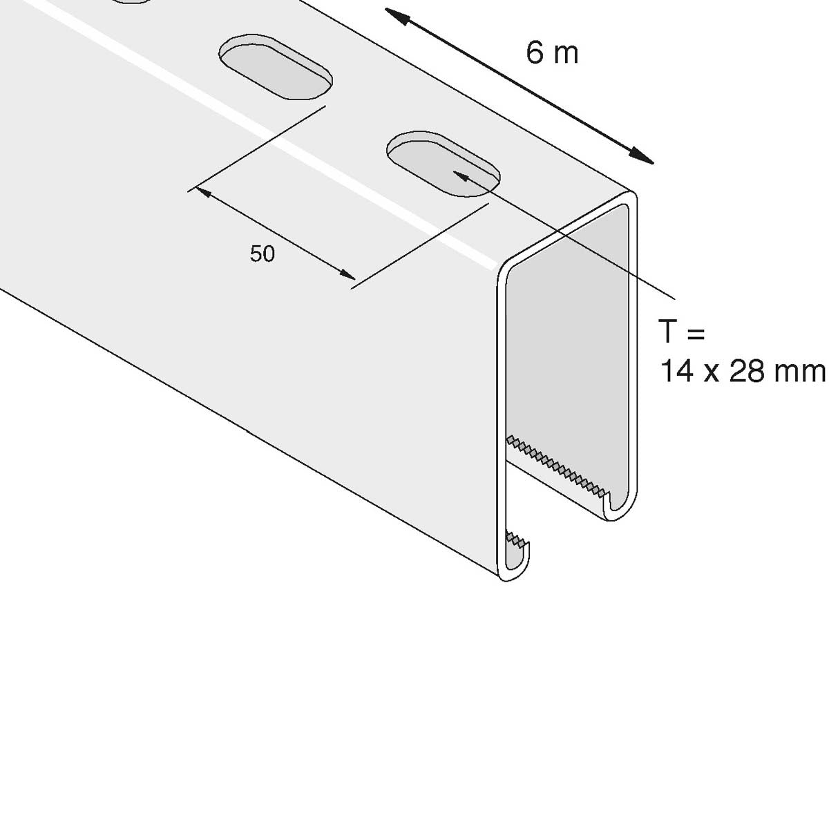 Kraftig 41x62 mm montageskinne med huller