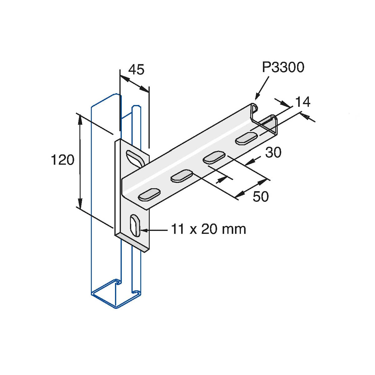 Konsol med 41x21 mm profilskinne