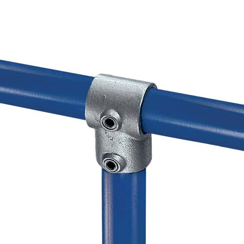 Kort, galvaniseret t-samling til gevindfrie vandrør