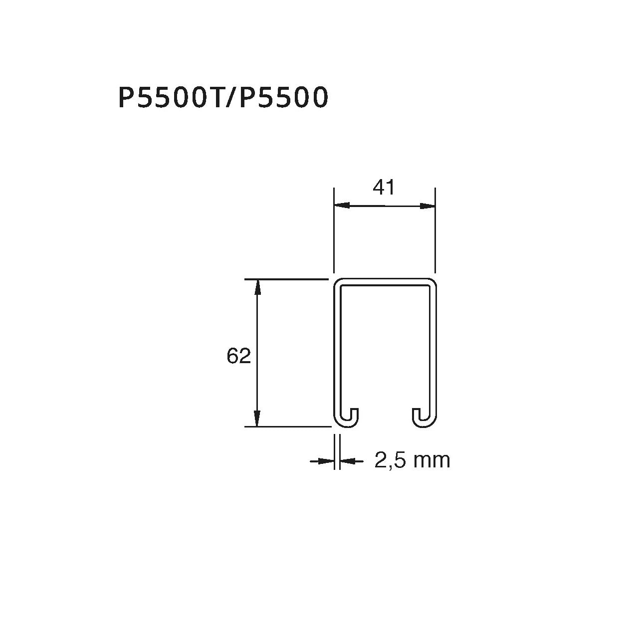 Tværmål P5500 skinne med og uden huller