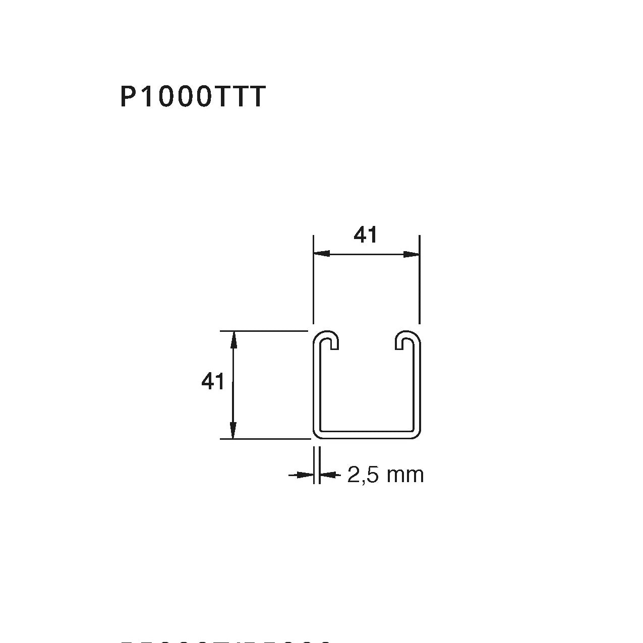 Tværmål P1000 skinne med huller i ryg og sider