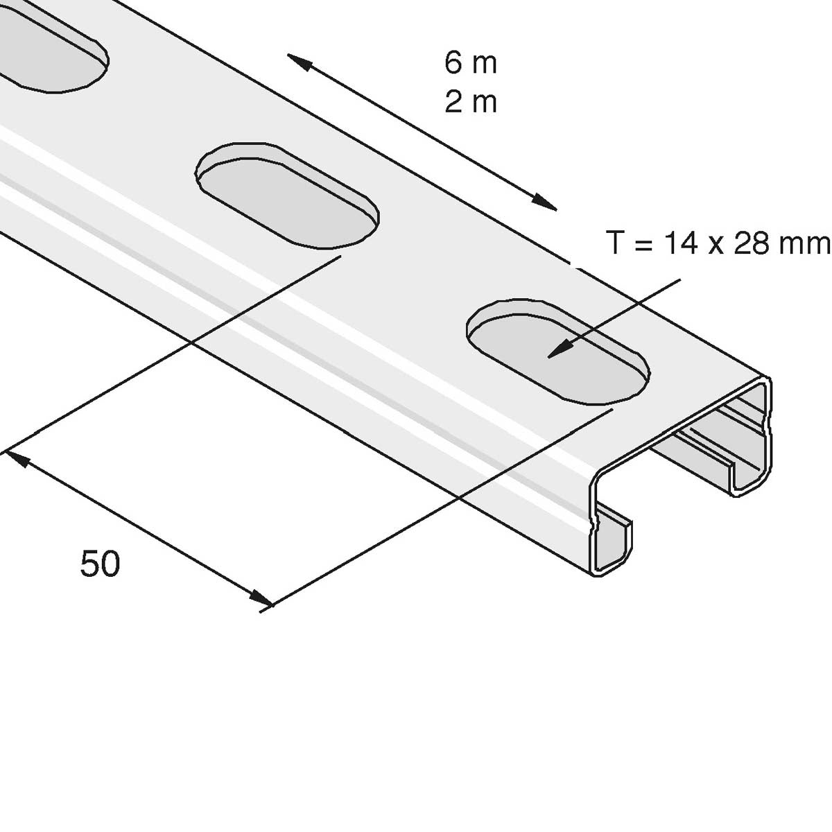 Let 41x21 mm profilskinne med huller
