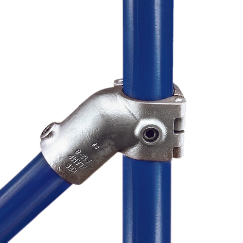 Split t-stykke m/bøjning (45°) | galvaniseret rørfitting type A12 | Kee Klamp | pipe clamps | Erik Larsen & Søn