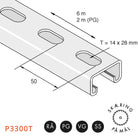 Kraftig 41x21 mm profilskinne med huller